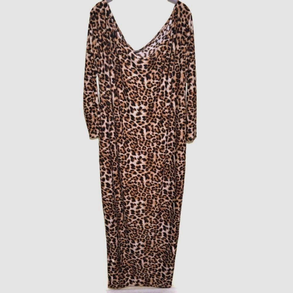 New RebDolls Cheetah Off Shoulder Bodycon Maxi Dress 2X